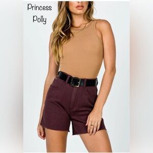 Princess Polly THE SWALLA SHORTS CHOCOLATE BROWN DENIM W10